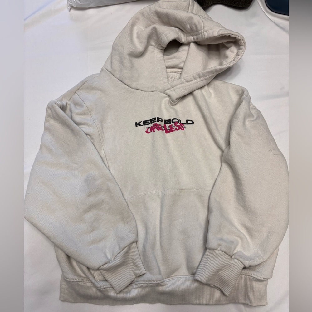 Cream unisex Graphic Hoodie size 9-10 year olds Zara